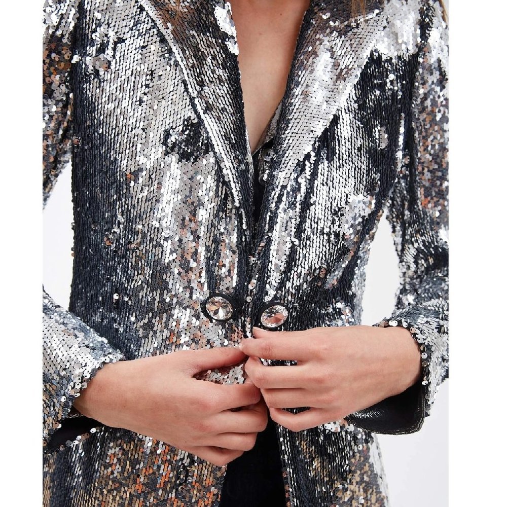ELLERY SUGAR FOR MY HONEY SILVER SEQUIN BLAZER - Picture 2 of 13